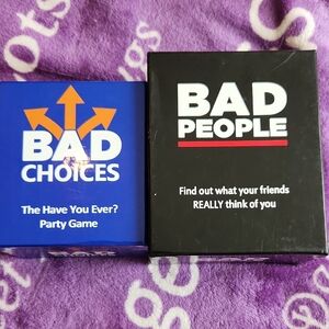 Bad Choices and Bad People Party Game Set - Blue and Black + 2 Expansion Packs